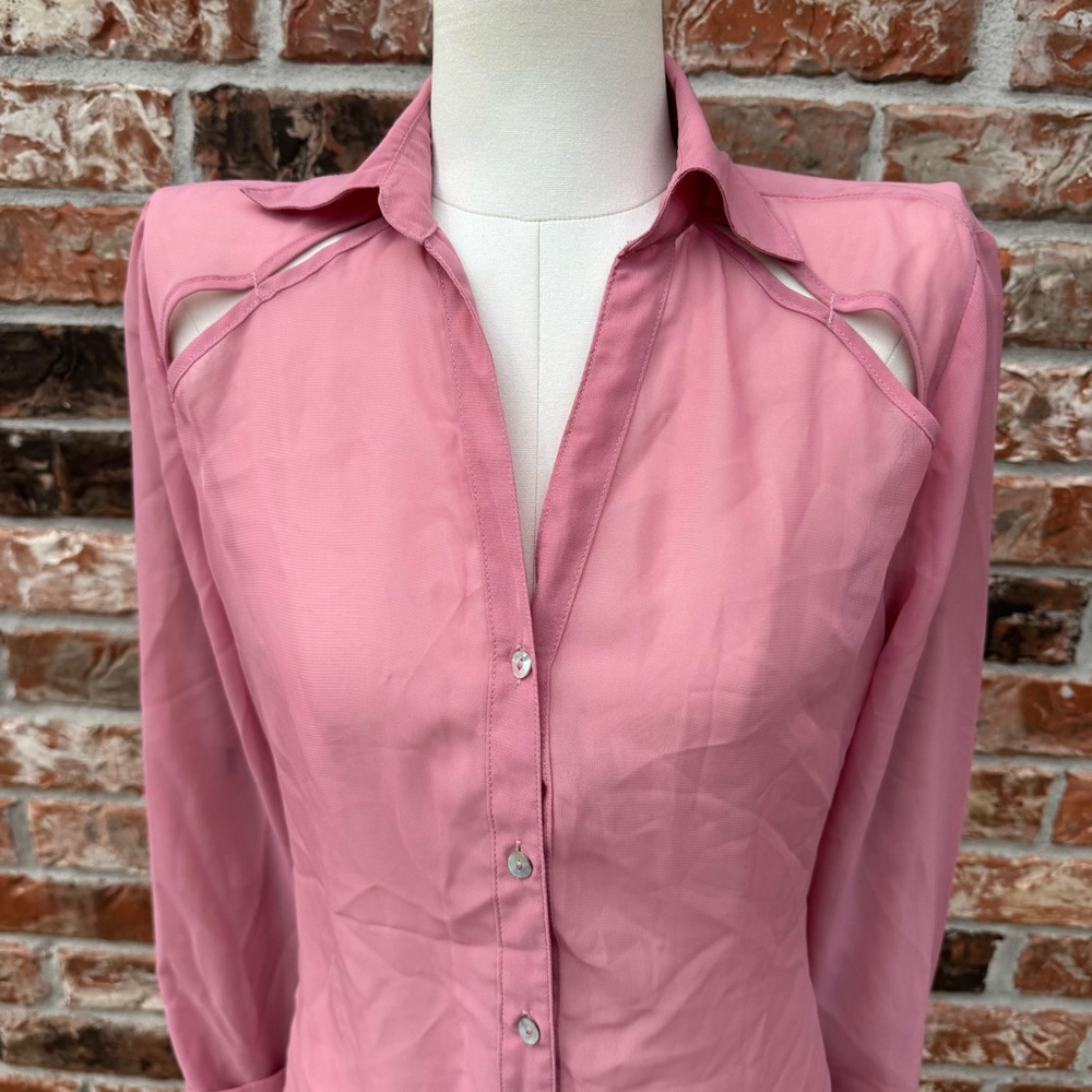 Wet Seal Vintage Y2K Pink Long Sleeve Fitted Button Down Shirt - Picture 3 of 10